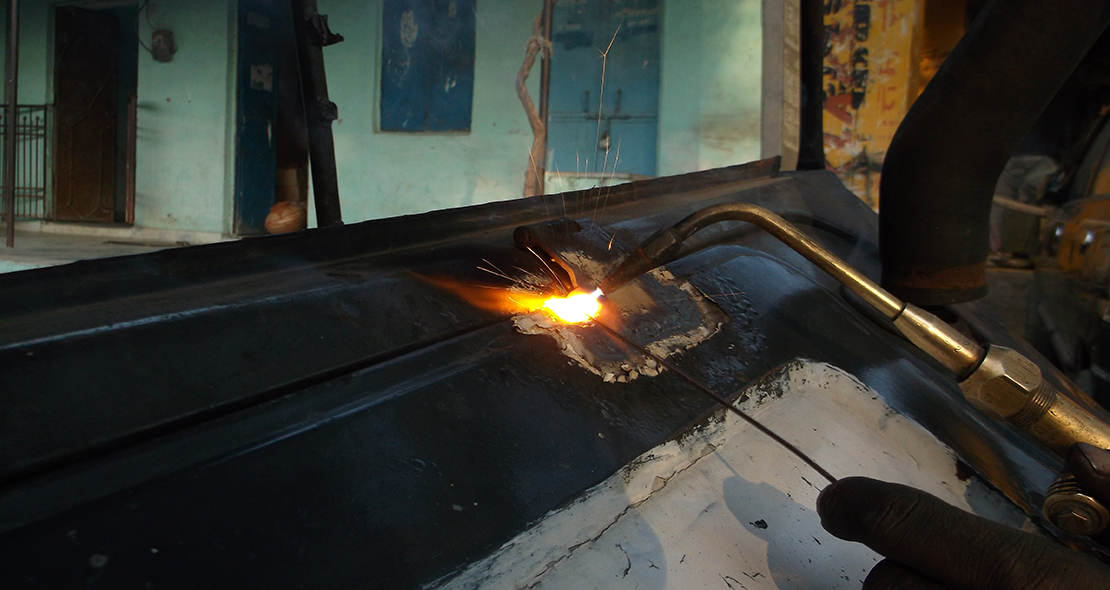 Welding torch being used